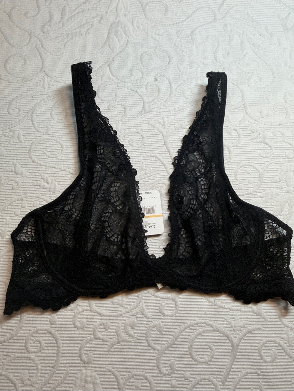 Free People Intimately Black Lace Plunge Bralette. NWT 34A